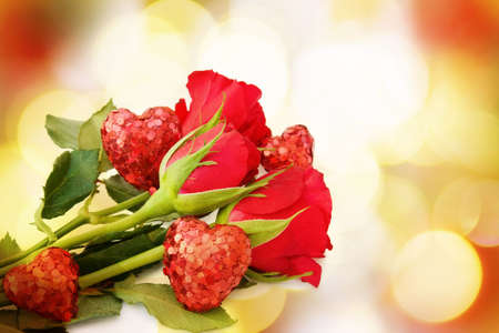 Love greeting card with red roses の写真素材