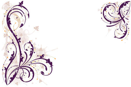 Grunge floral background in shades of purple. All elements layered and grouped. のイラスト素材