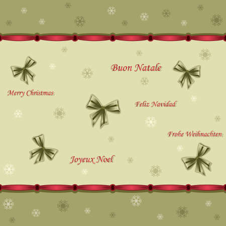 Christmas seamless tile with green bows and holidays greetings. Vector illustration saved as EPS AI 8. のイラスト素材