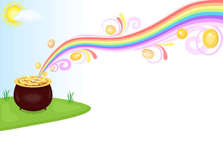 Financial success - pot of gold at the end of the rainbow. Isolated over white backgroundのイラスト素材