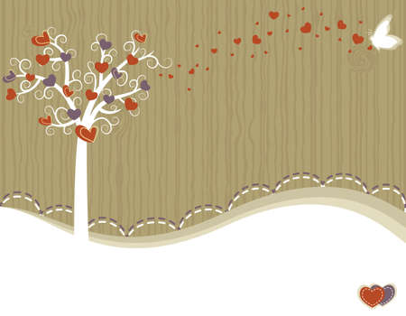 Valentine Day - love greeting card with tree and hearts. Room for your text. Vector file saved as EPS AI8, no gradients, no effects, all elements layered and grouped, easy edit and print. のイラスト素材
