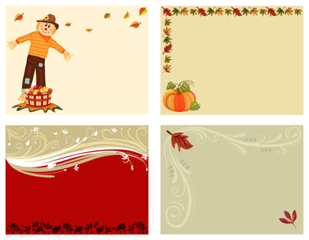 Autumn set of 4 cardsのイラスト素材