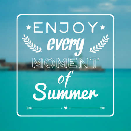 Vector blurred summer landscape background with motivational phrase "Enjoy every moment of summer"のイラスト素材