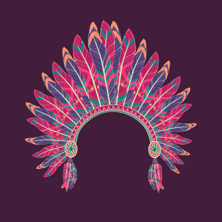 Vector colorful illustration of native american indian chief headdress with feathersのイラスト素材