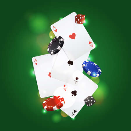Vector poker background with playing cards, chips and dicesのイラスト素材