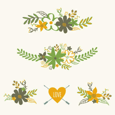 Vector set of cute retro floral bouquetsのイラスト素材