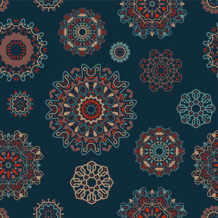Vector seamless pattern with round floral ornamentsのイラスト素材