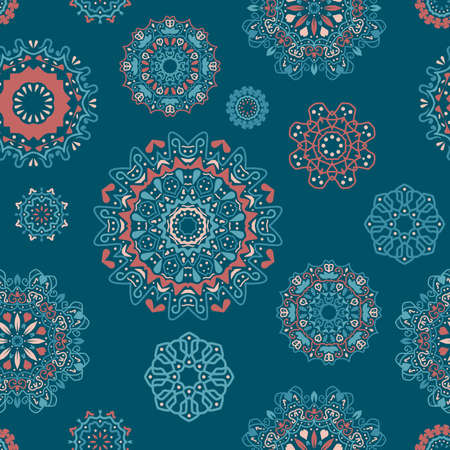 Vector seamless pattern with round floral ornamentsのイラスト素材
