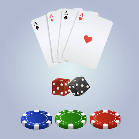 Vector poker set with playing cards, dices and chipsのイラスト素材