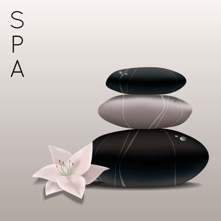 Vector colorful illustration of spa with stones and flowerのイラスト素材
