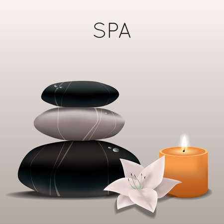 Vector colorful illustration of spa with flower, candle and stonesのイラスト素材
