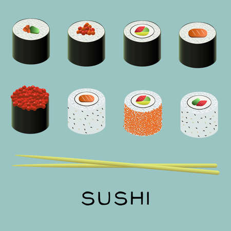 Vector colorful illustration of sushi setのイラスト素材