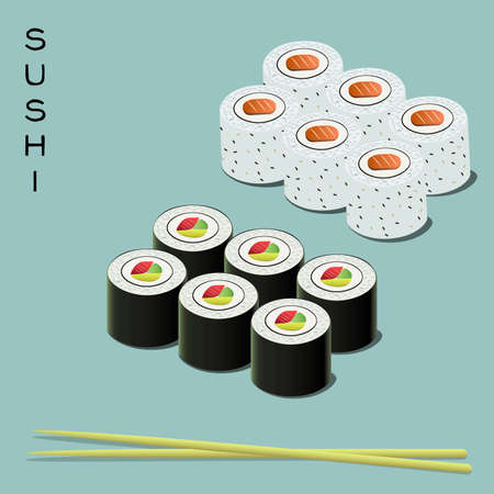 Vector colorful illustration of sushi setのイラスト素材