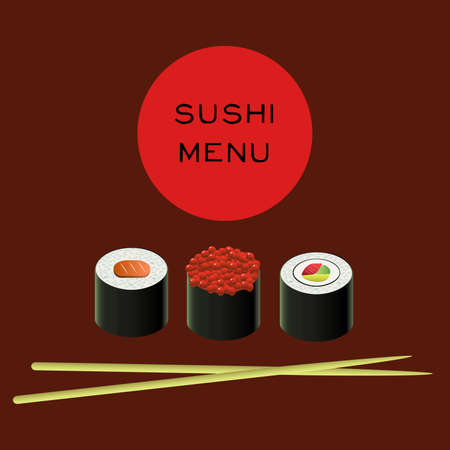 Vector colorful illustration of sushi bar menu templateのイラスト素材