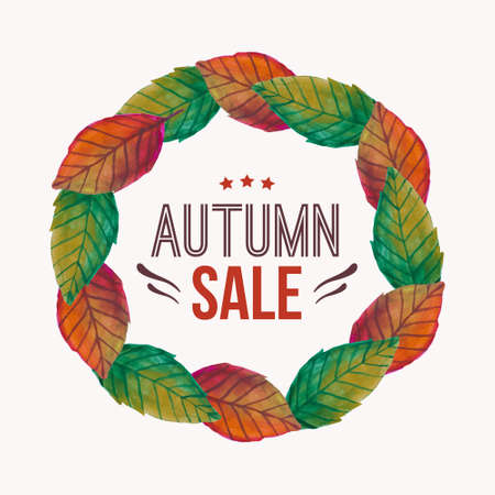Vector illustration with autumn leaves frame and typography text "Autumn sale" のイラスト素材