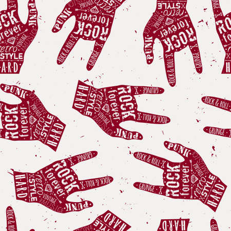 Vector seamless grunge pattern with vintage hand labels, diamonds, bones, arrows, stars and typography elements. Rock and roll style.のイラスト素材