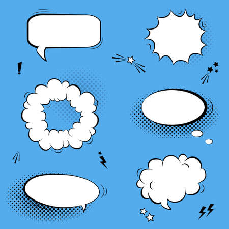 Vector set with comic speech bubbles, stars and halftone shadowsのイラスト素材