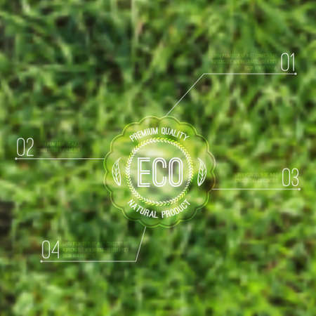 Vector ecological blurred illustration with grass and eco label. Can be used for website design, infographic.のイラスト素材
