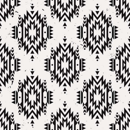 Vector grunge monochrome seamless decorative ethnic pattern. American indian motifs. Background with...