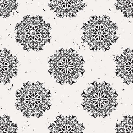 Vector grunge seamless pattern with round floral ornament