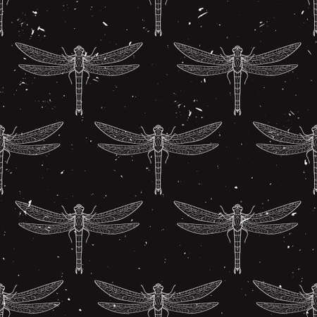 Vector grunge seamless pattern with dragonfliesのイラスト素材