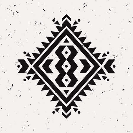 Vector grunge monochrome decorative ethnic pattern. American indian motifs. Background with black aztec tribal ornament. Boho style.のイラスト素材