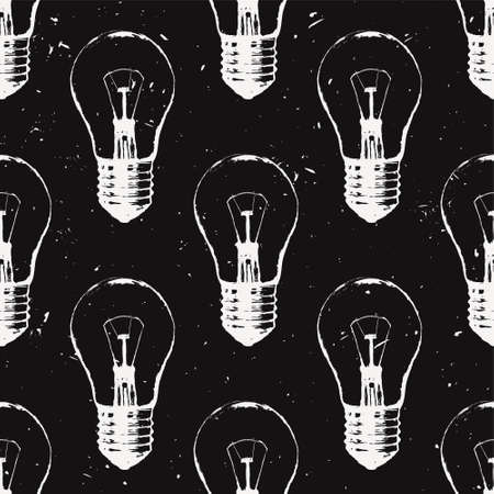 Vector grunge seamless pattern with light bulbs. Modern hipster sketch style. Idea and creative thinking concept.のイラスト素材