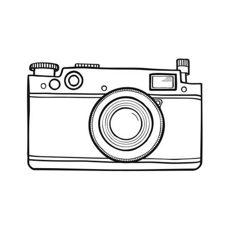 Vector black and white illustration with retro photo cameraのイラスト素材