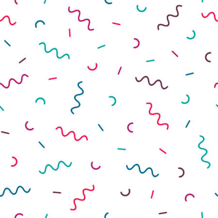 Vector colorful seamless retro memphis pattern with geometric elements. Chaotic trendy geometry in hipster style. Suitable for posters, covers, prints.のイラスト素材