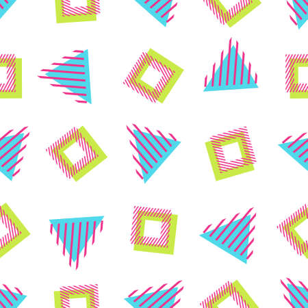 Vector seamless retro comic memphis pattern with geometric elements. Chaotic trendy geometry in minimalistic flat style. Suitable for posters, covers, prints.のイラスト素材