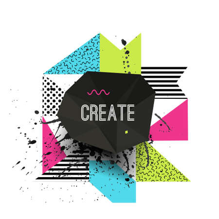 Vector creative modern illustration with polygonal frame, geometric shapes and grunge splash. Abstract trendy background for brochure, flyer, poster or presentation design.のイラスト素材