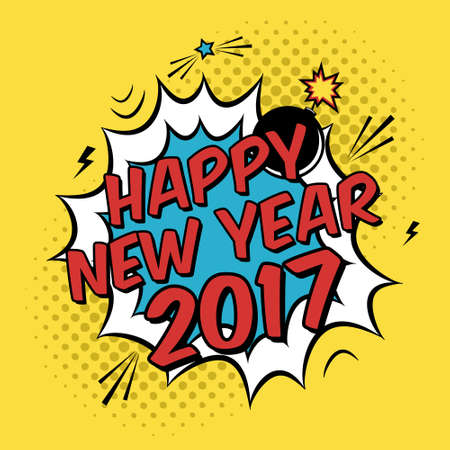colorful poster 2017 in pop art style with bomb  Modern comics New Year illustration with speech bubbleのイラスト素材