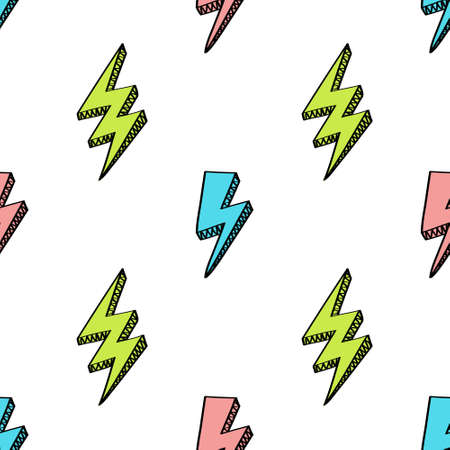 Vector abstract retro pattern with lightning bolts. Trendy thunder background in comics style.のイラスト素材
