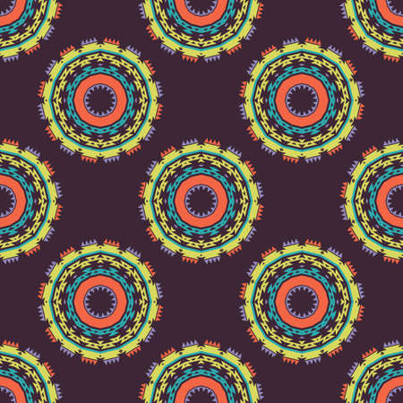 Vector seamless decorative ethnic pattern. Round ornament with geometric elements.のイラスト素材