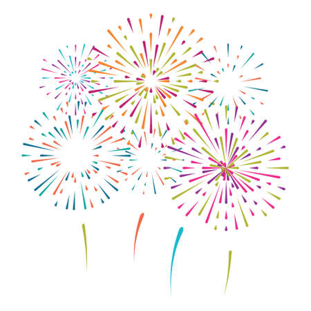Vector illustration with different colorful fireworks on white backgroundのイラスト素材