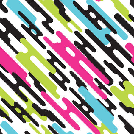 Vector seamless pattern with various rounded shapes in motion. Abstract dynamic background with geometric elements.のイラスト素材