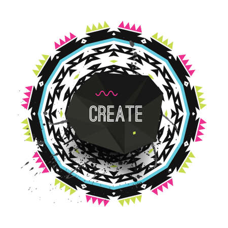 Vector modern composition made of geometric elements and watercolor splash. Abstract creative pattern with ethnic ornament.のイラスト素材