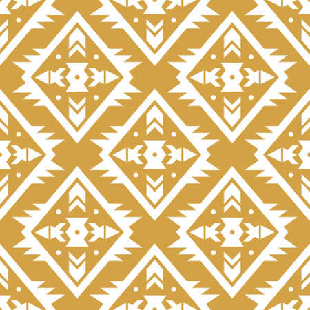 Vector trendy seamless decorative ethnic pattern. Boho geometric style. Gold and white colors.のイラスト素材