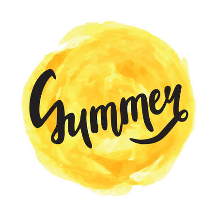 Vector illustration with "Summer" lettering and watercolor sunのイラスト素材