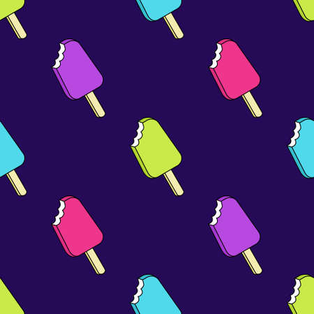 Vector trendy seamless pattern with bitten ice cream. Modern summer fashion print background