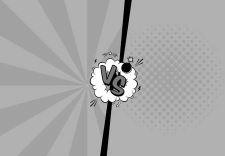 Vector black and white illustration of versus letters with speech bubble, bomb explosive in comic pop art styleのイラスト素材