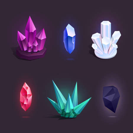Vector set with different colorful cartoon crystals. Icons for gamesのイラスト素材
