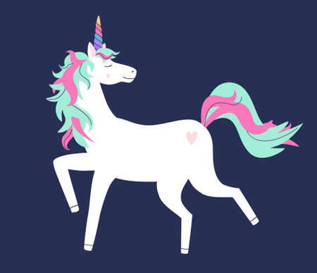 Vector cute illustration of unicorn. Modern magical greeting card or posterのイラスト素材