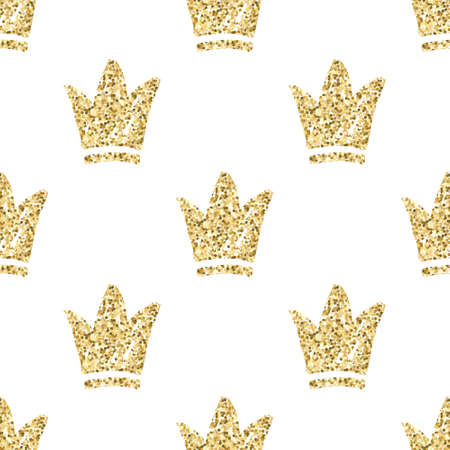 Vector seamless pattern with abstract hand drawn golden silhouettes of crownsのイラスト素材