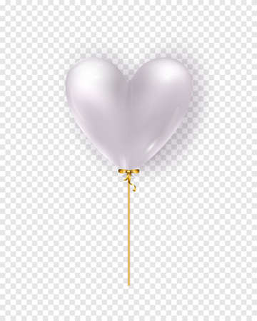 Vector glossy white air balloon in heart form. Illustration of realistic air 3d balloon isolated on transparent background.のイラスト素材