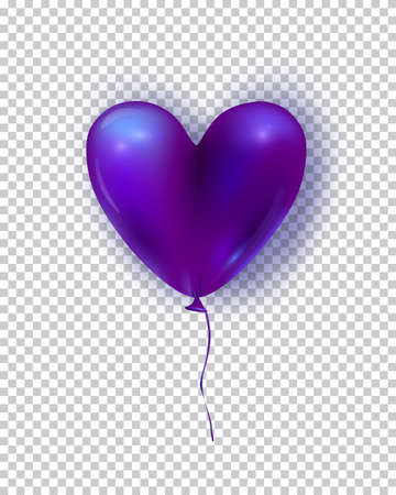 Vector glossy air balloon in heart form. Illustration of purple realistic air 3d balloon isolated on transparent background.のイラスト素材