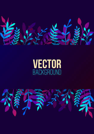 Vector natural background in trendy flat style with gradient colored exotic plants, leaves and place for text. Modern botanical illustration for banner, greeting card, poster.のイラスト素材