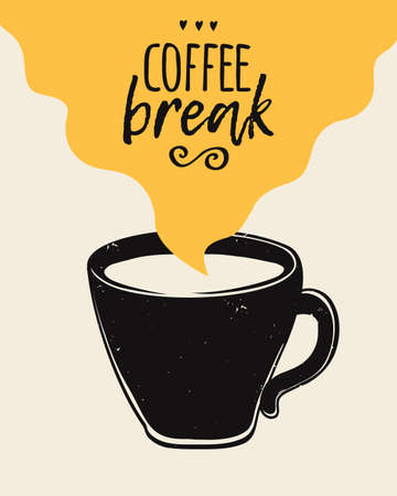 Vector trendy illustration with coffee cup and Coffee Break lettering. Modern poster. のイラスト素材