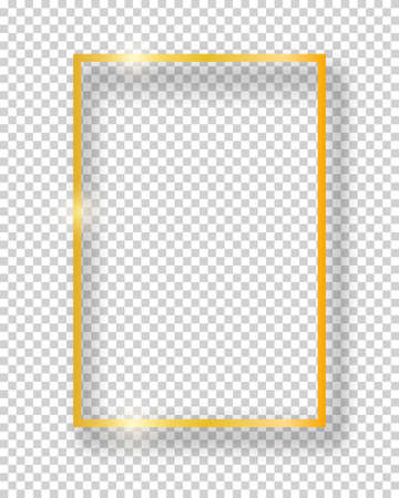 Vector golden shiny vintage square frame isolated on transparent background. Luxury glowing realistic borderのイラスト素材