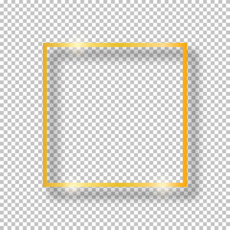 Vector golden shiny vintage square frame isolated on transparent background. Luxury glowing realistic borderのイラスト素材